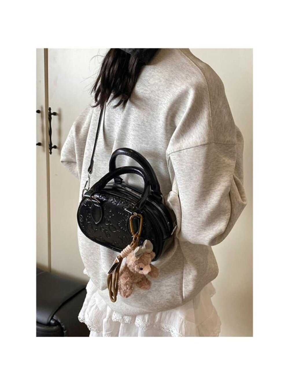 Embossed Pattern Top Handle Crossbody Bag - Picture 3 of 5